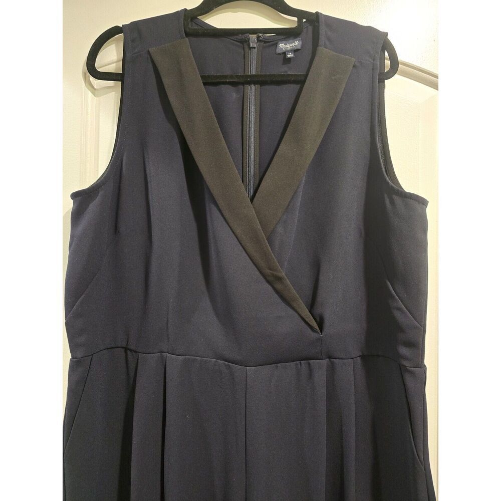 Madewell Tuxedo Jumpsuit Ankle‎ Pants Women's 14 Black Blue Pockets EUC - Picture 2 of 14